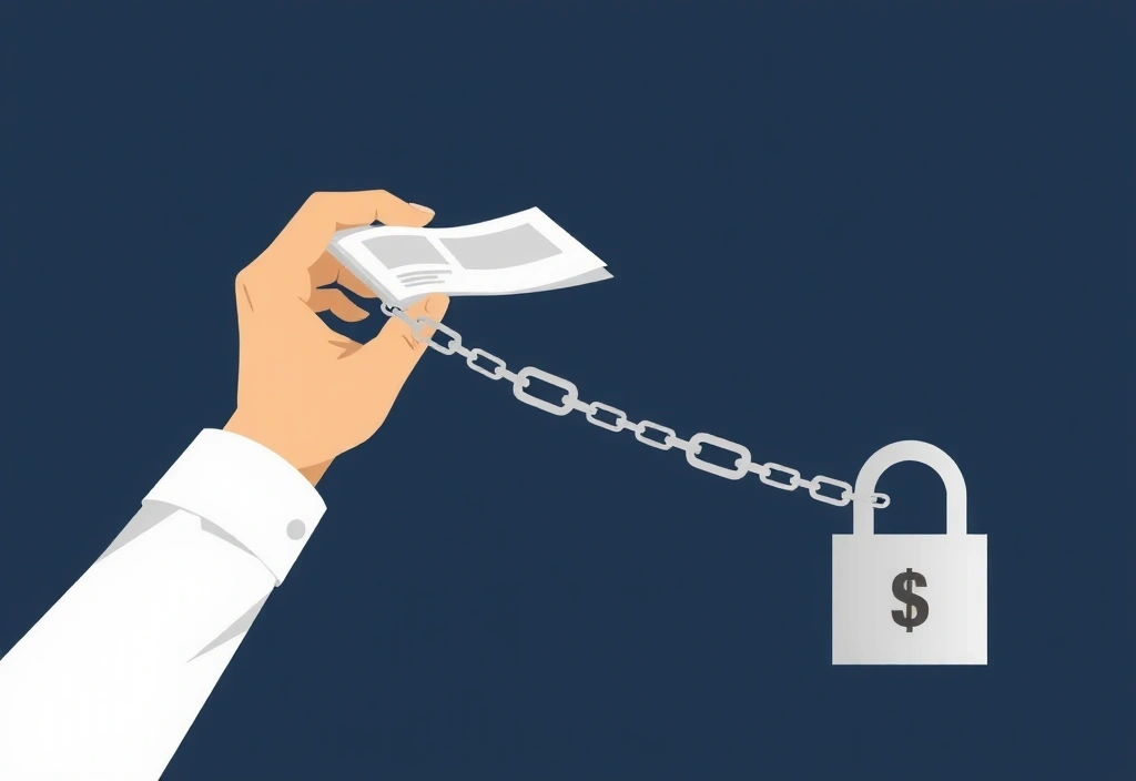 Ilustrație cu o mână care oferă o foaie de hârtie cu un lanț, reprezentând partajarea securizată a datelor