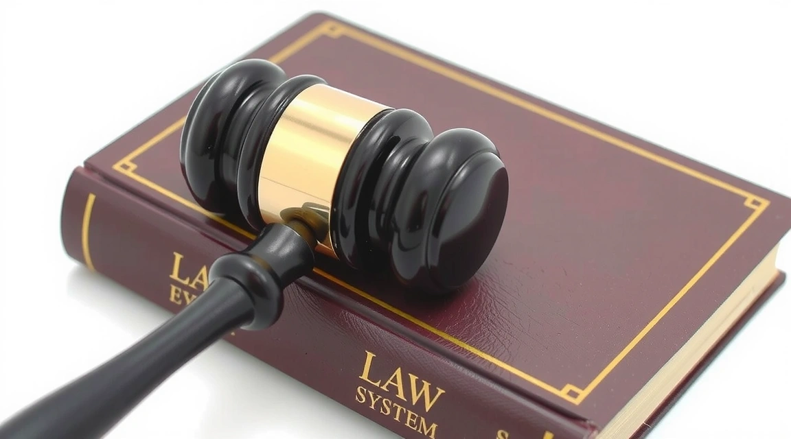 Imagine cu un ciocan de judecător și o carte de legi, simbolizând legea aplicabilă și sistemul juridic.